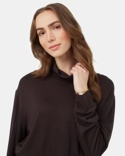 Tentree Soft EcoTerry Cowl Neck -Tentree Sales Store Black Cowl Neck Long Sleeve Cropped Top TCW5338 0164 3