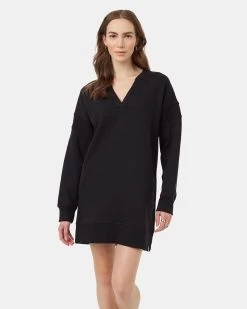 Tentree TreeFleece Rib Insert Dress 6 Tentree TreeFleece Rib Insert Dress -Tentree Sales Store Black Henley Neckline Oversized Fit Rib Dress TCW5366 0164 2