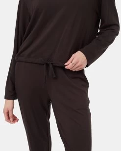 Tentree Soft EcoTerry Notch Neck -Tentree Sales Store Black Notch Crew Neck Drawcord Long Sleeve Top TCW5389 0164 3