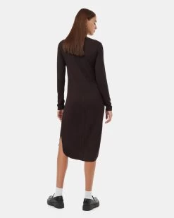 Tentree Soft EcoTerry Shirttail Dress -Tentree Sales Store Black Shirttail Hem Knee Length Long Sleeve Dress TCW5360 0164 2