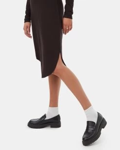 Tentree Soft EcoTerry Shirttail Dress -Tentree Sales Store Black Shirttail Hem Knee Length Long Sleeve Dress TCW5360 0164 5