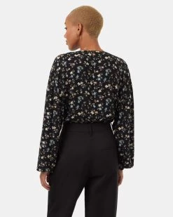 Tentree EcoWoven Crepe Blouse -Tentree Sales Store Black V Neck Crepe Long Sleeve Blouse TCW5332 2903 2
