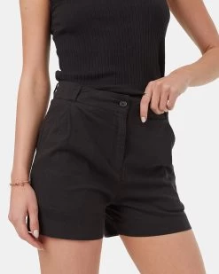 Tentree Pleated High Waisted Shorts -Tentree Sales Store Black Womens Hemp Pleated High Waisted Shorts TCW5133 0164 3
