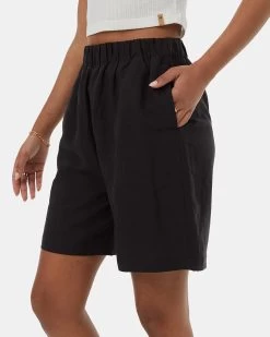 Tentree Linen City Short -Tentree Sales Store Black Womens High Waisted Shorts TCW4816 0164 3