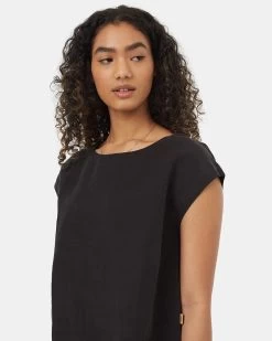 Tentree TreeLinen Boxy Top -Tentree Sales Store Black Womens Tencel Linen Boxy Top TCW4974 0164 3