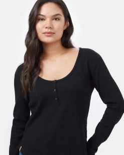Tentree TreeWaffle Henley Longsleeve -Tentree Sales Store BlackWomen sWaffleKnitButtonLongsleeveShirt TCW3599 0164 4