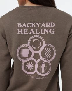 Tentree Backyard Healing Crew -Tentree Sales Store Brown Loose Fit Graphic Art Sweatshirt TCW4945 2459 1