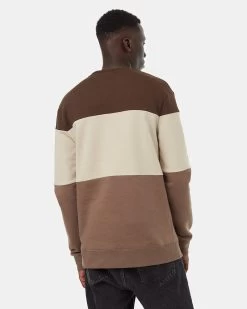 Tentree TreeFleece Blocked Classic Crew -Tentree Sales Store Brown Oatmeal Men s Stripe Colour Crew Neck Sweatshirt TCM4673 2891 2