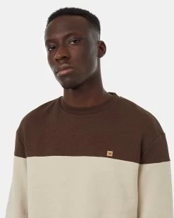 Tentree TreeFleece Blocked Classic Crew -Tentree Sales Store Brown Oatmeal Men s Stripe Colour Crew Neck Sweatshirt TCM4673 2891 3