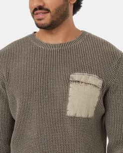 Tentree Highline Garment Dyed Pocket Crew -Tentree Sales Store Brown Organic Cotton Pocketed Crew Neck Sweater TCM5428 2773 3