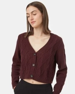 Tentree Highline Cabled Cardigan 7 Tentree Highline Cabled Cardigan -Tentree Sales Store Burgundy Organic Cotton V Neck Cropped Cardigan TCW5344 2013 3