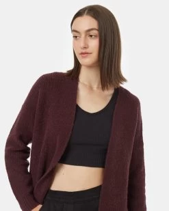 Tentree Highline Fuzzy Open Cardigan -Tentree Sales Store Burgundy Women s Eco Friendly Knit Cardigan TCW5895 2013 3