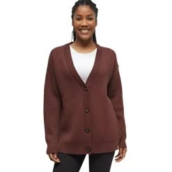 Tentree W Highline Oversized Button Cardigan (Deep Mahogany Heather)