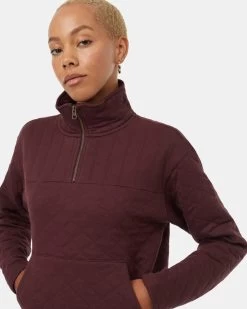 Tentree 1/4 Zip Quilted Fleece -Tentree Sales Store Burgundy Women s Quarter Zip Sweatshirt TCW3631 2013 3