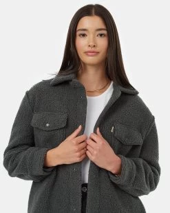 Tentree Recycled Boucle Fleece Jacket -Tentree Sales Store Green Boucle Oversized Fit Fleece Jacket TCW5349 2277 5