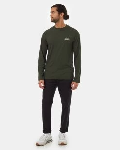 Tentree Mountain Wordmark Longsleeve 6 Tentree Mountain Wordmark Longsleeve -Tentree Sales Store Green Crew Neck Embroidered Graphic Longsleeve T Shirt TCM5547 3033 1