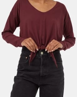 Tentree Tie Front Longsleeve -Tentree Sales Store Purple Womens Eco Friendly V Neck Longsleeve Top TCW4651 2164 3