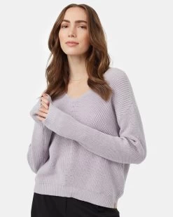 Tentree Highline V-Neck Sweater -Tentree Sales Store Purple Womens Organic Cotton V Neck Jumper TCW5630 2177 3