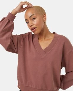 Tentree French Terry V-Neck Balloon Sleeve -Tentree Sales Store Red Womens Organic Cotton Crewneck Sweatshirt TCW4492 1366 3