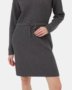 Tentree Highline Drawstring Sweater Dress -Tentree Sales Store TCW5363 Grey Drawstring Sweater Knee Length Long Sleeve Dress 4