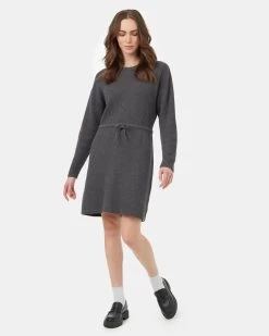 Tentree Highline Drawstring Sweater Dress -Tentree Sales Store TCW5363 Grey Drawstring Sweater Knee Length Long Sleeve Dress 5
