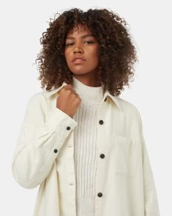 Tentree Kapok Flannel Shirt -Tentree Sales Store TCW5382 White Womens Organic Cotton Longsleeve Button Down 3