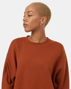 Tentree TreeFleece Oversized Cropped Crew -Tentree Sales Store TCW5636 Brown Organic Cotton Crew Neck Oversized Cropped Sweatshirt 2