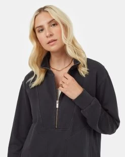 Tentree Organic Cotton French Terry Half Zip -Tentree Sales Store black cotton zip up sweatshirt TCW4490 0164 3