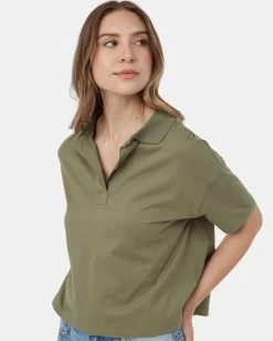 Tentree Oversized Polo Shirt -Tentree Sales Store green relaxed button up TCW4920 2401 3