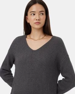 Tentree Highline V-Neck Sweater Dress -Tentree Sales Store grey knit sweater dress TCW5254 0812 3