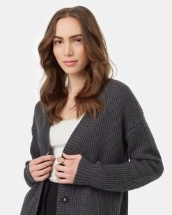 Tentree Oversized Button Cardigan -Tentree Sales Store grey recycled polyester cardigan TCW4381 0812 3