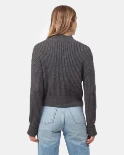 Tentree Highline Rib Cropped Mock Neck -Tentree Sales Store grey ribbed sweater TCW4501 0812 2